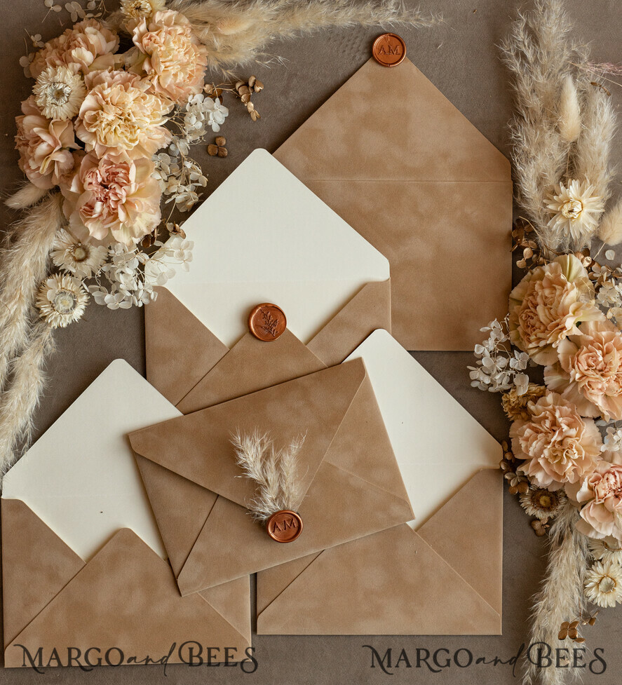 WEDDING INVITATIONS Velvet Envelopes  nude envelopes for invitations with velvet liners, a7 handmade  Envelopes with velvet liner for Wedding cards