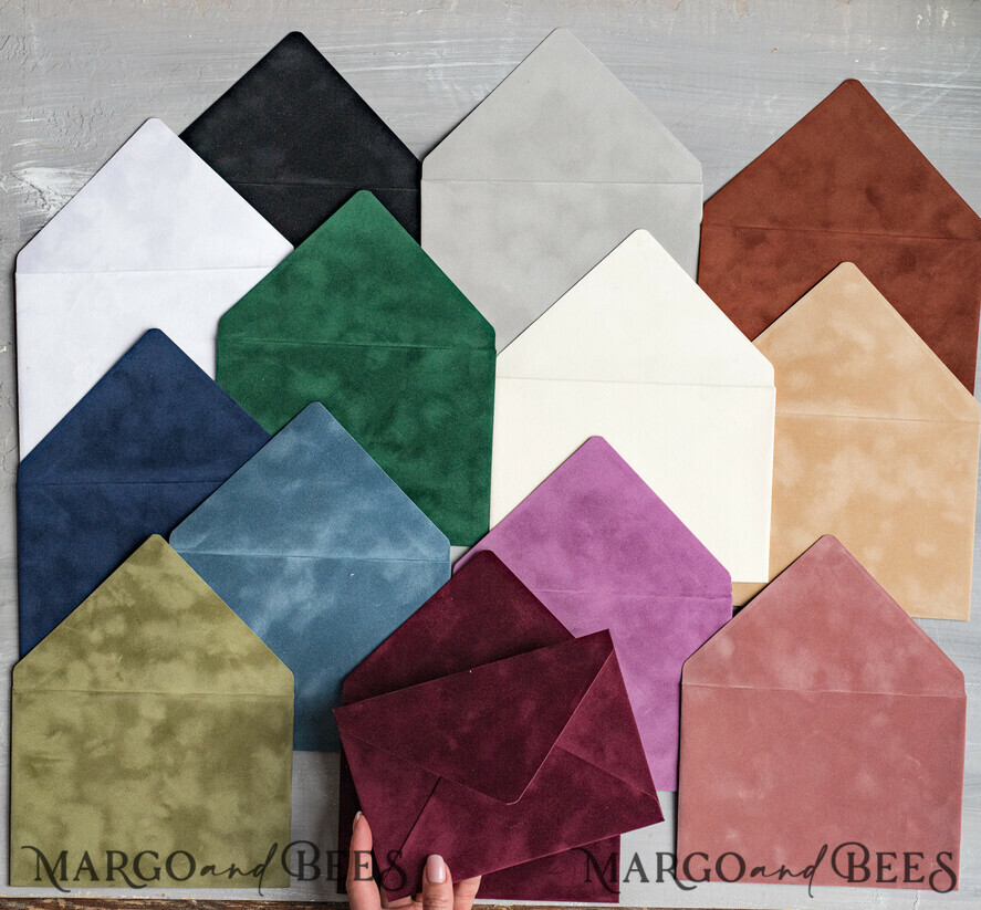 WEDDING INVITATIONS Velvet Envelopes  custom colors Gold Velvet envelopes for invitations, a7 Vhandmade velvet Envelopes fo Wedding cards