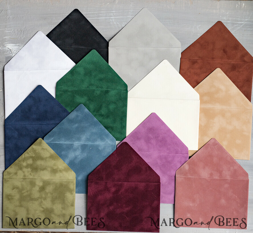 WEDDING INVITATIONS Velvet Envelopes  custom colors Gold Velvet envelopes for invitations, a7 Vhandmade velvet Envelopes fo Wedding cards