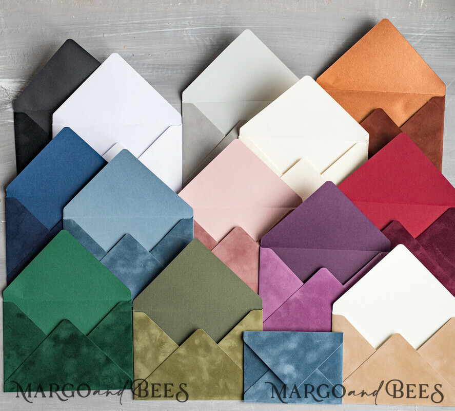 WEDDING INVITATIONS Velvet Envelopes  custom colors Gold Velvet envelopes for invitations, a7 Vhandmade velvet Envelopes fo Wedding cards