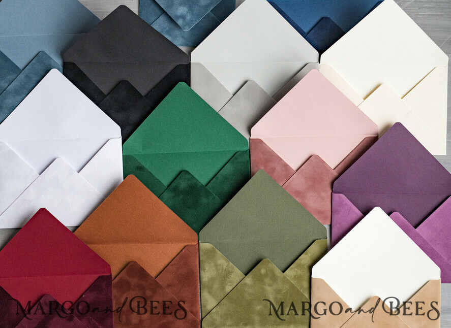 WEDDING INVITATIONS Velvet Envelopes  custom colors Gold Velvet envelopes for invitations, a7 Vhandmade velvet Envelopes fo Wedding cards