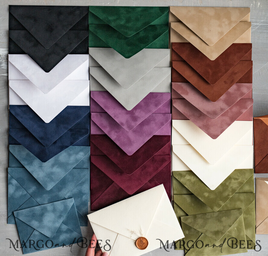 WEDDING INVITATIONS Velvet Envelopes  custom colors Gold Velvet envelopes for invitations, a7 Vhandmade velvet Envelopes fo Wedding cards