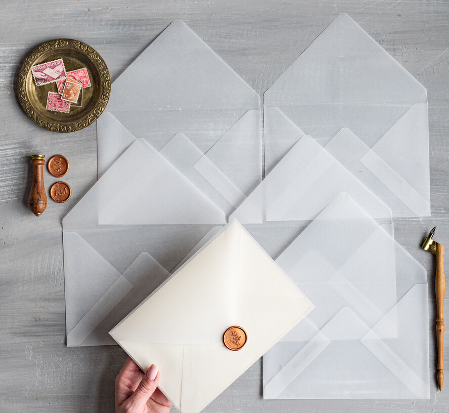 HOCHZEITS EINLADUNGEN Samtene Umschläge Pergament Handgemachte Umschläge transparenter Umschlag für Einladungen, handgemachte Bastelumschläge für Hochzeitskarten