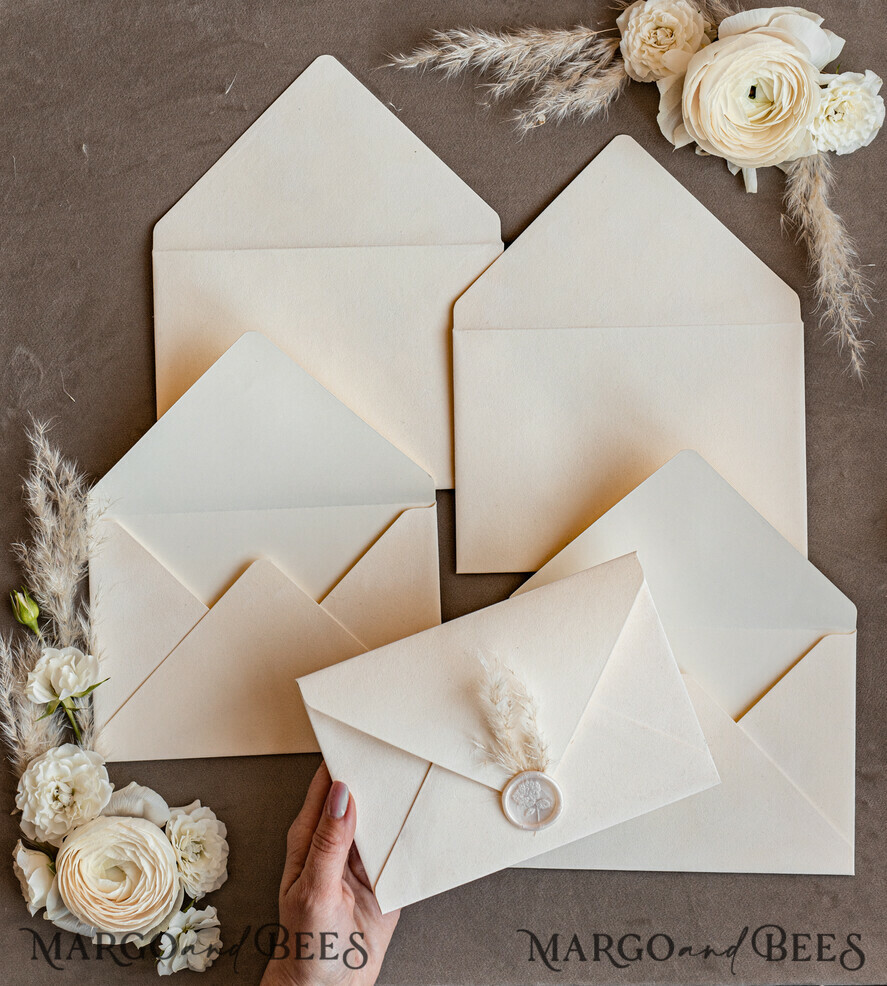 WEDDING INVITATIONS Velvet Envelopes  ivory Velvet  envelopes for invitations, a7 handmade Velvet  Envelopes for Wedding cards