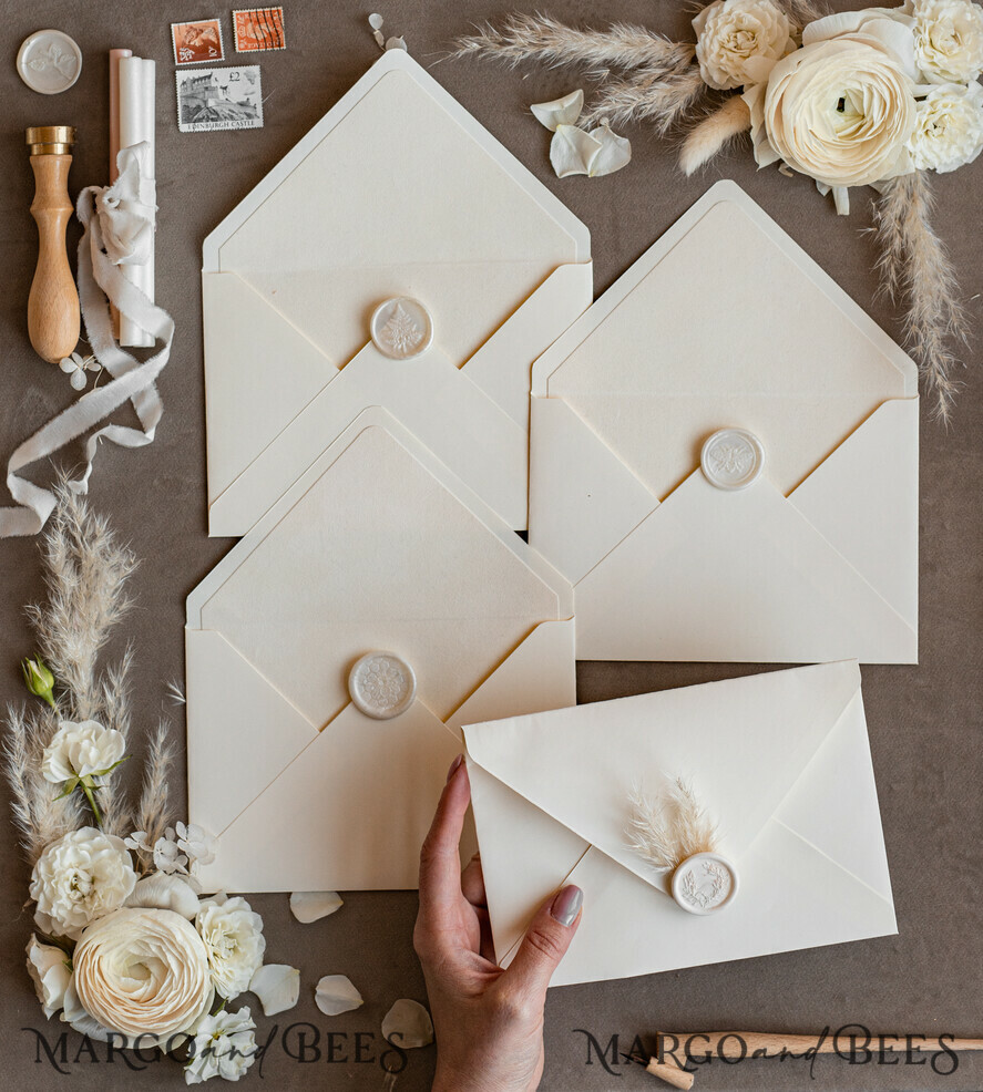 Ivory envelopes for invitations with velvet liners, a7 handmade Envelopes  with velvet liner for Wedding cards