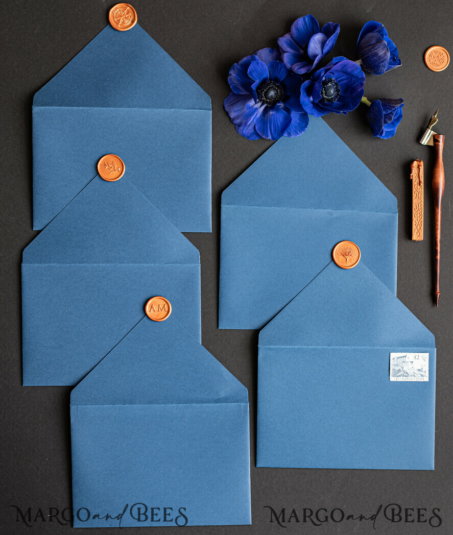 WEDDING INVITATIONS Velvet Envelopes  navy envelopes for invitations with velvet liners, a7 handmade  Envelopes with velvet liner for Wedding cards