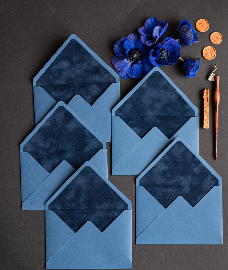 WEDDING INVITATIONS Velvet Envelopes  navy envelopes for invitations with velvet liners, a7 handmade  Envelopes with velvet liner for Wedding cards
