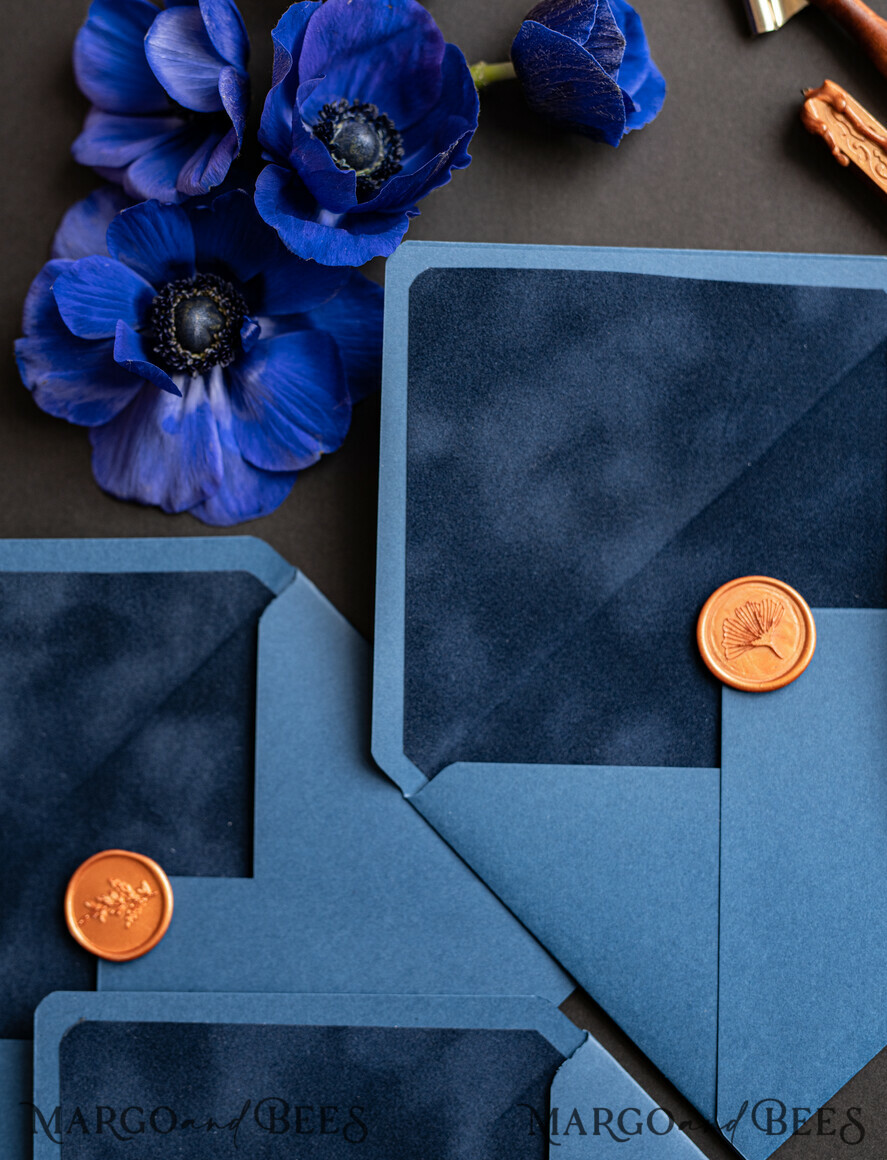 WEDDING INVITATIONS Velvet Envelopes  navy envelopes for invitations with velvet liners, a7 handmade  Envelopes with velvet liner for Wedding cards