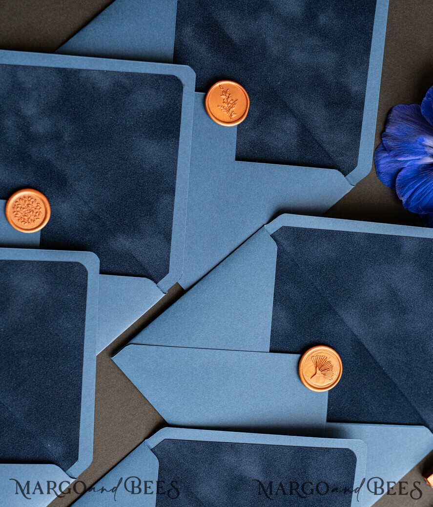 WEDDING INVITATIONS Velvet Envelopes  navy envelopes for invitations with velvet liners, a7 handmade  Envelopes with velvet liner for Wedding cards