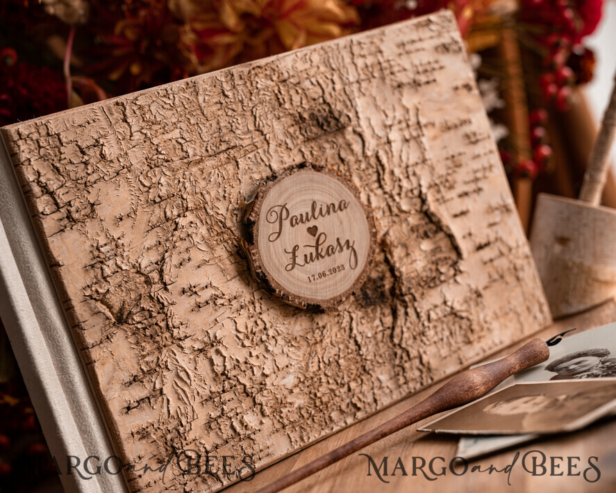 Preonalised wedding Guestbook, Wood Wedding Album Boho Photo Booth Book