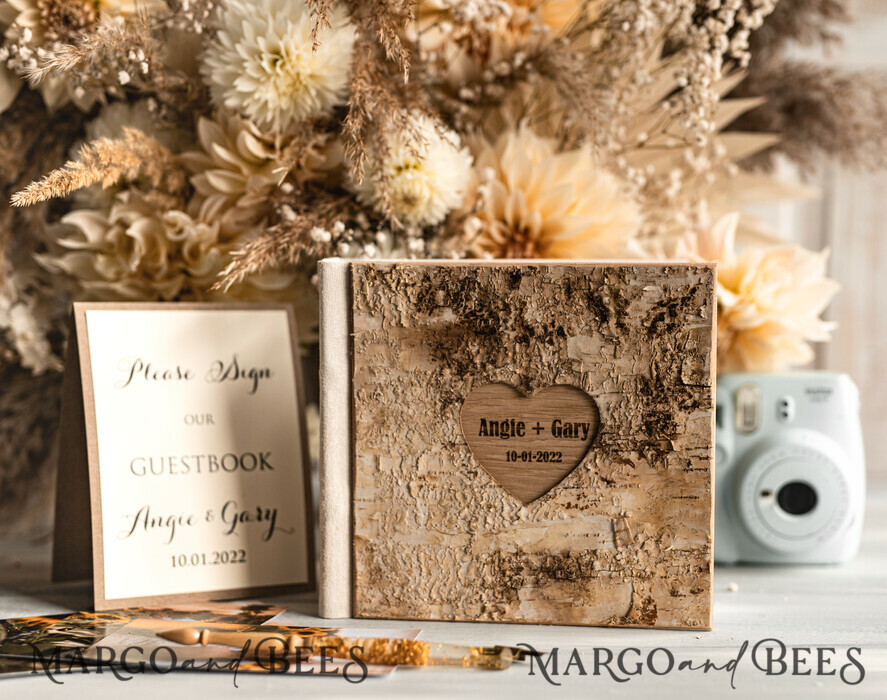 Rustic Wooden Wedding GuestBook, Boho Instax Instant Photo Booth, Wood Album  Rustic guest book polaroids