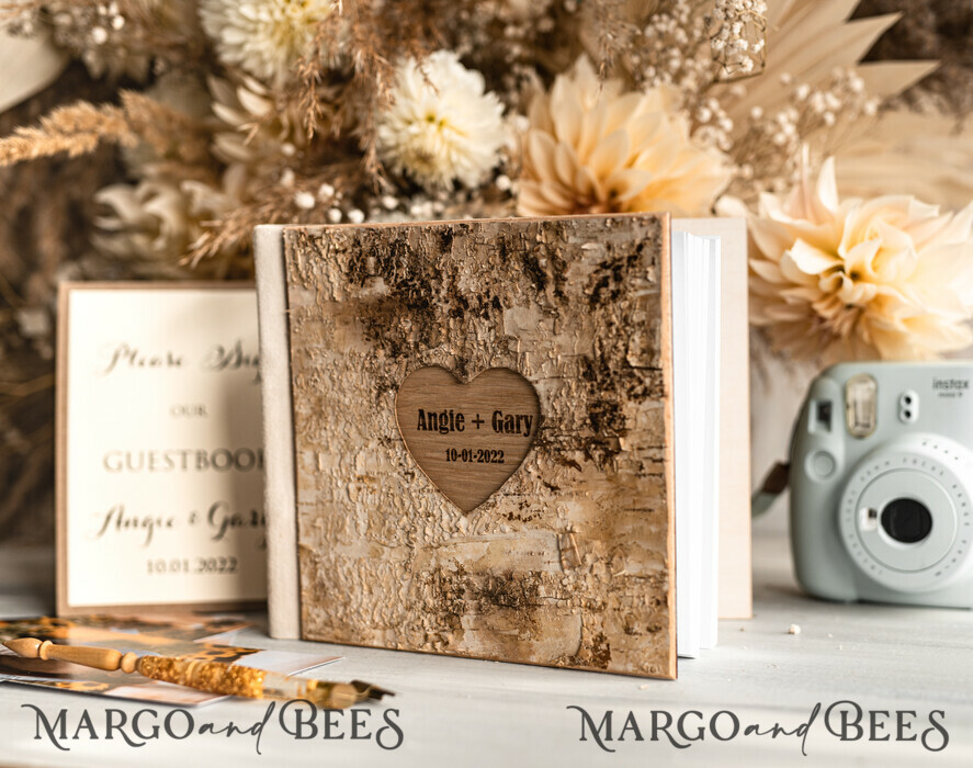 Rerto wedding guestbook, Engraved Rustic Instax Wedding Photo