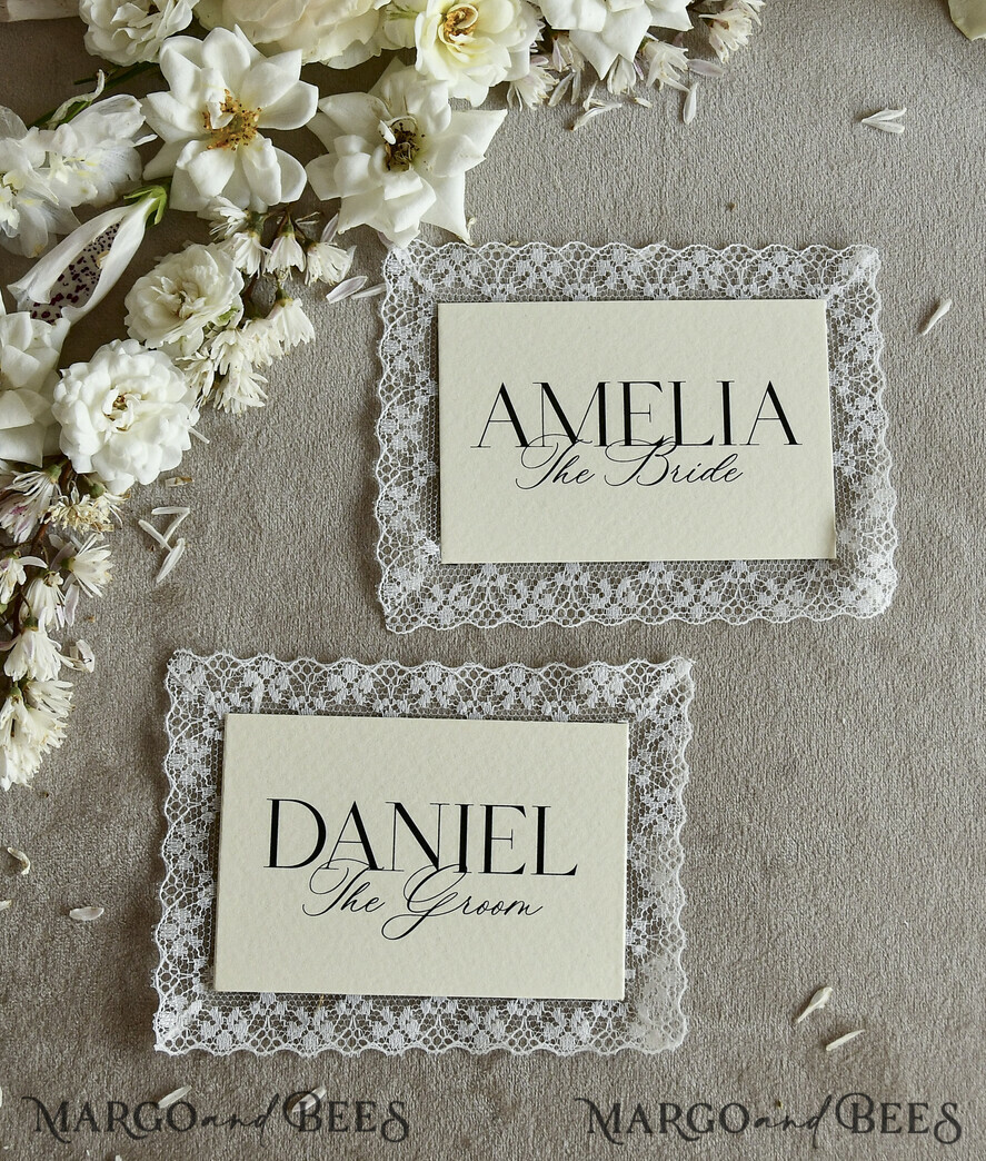 PLACE CARDS / TABLE CARDS Lace Romantic Lace Blush Pink Wedding Place Cards with Blush Pink Ribbon, Elegant Name Tags for Your Wedding Tables, Blush Pink Weddign Stationery, Gorgeous Cards