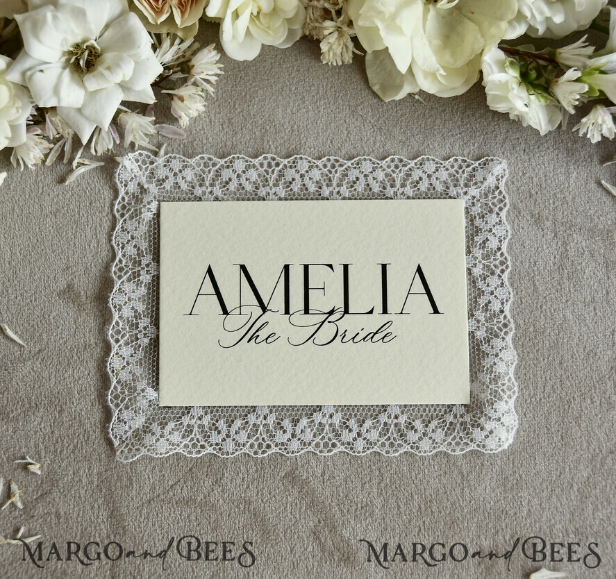 PLACE CARDS / TABLE CARDS Lace Romantic Lace Blush Pink Wedding Place Cards with Blush Pink Ribbon, Elegant Name Tags for Your Wedding Tables, Blush Pink Weddign Stationery, Gorgeous Cards