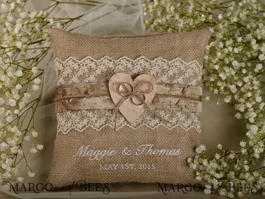 Satin Double Hearts Decoration Wedding Ring Bearer Pillow 