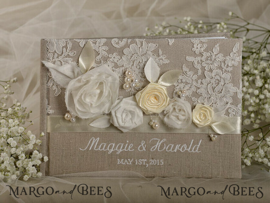 Burlap & Lace Photo Guestbook Friends & Family Personalised Wedding Sign 