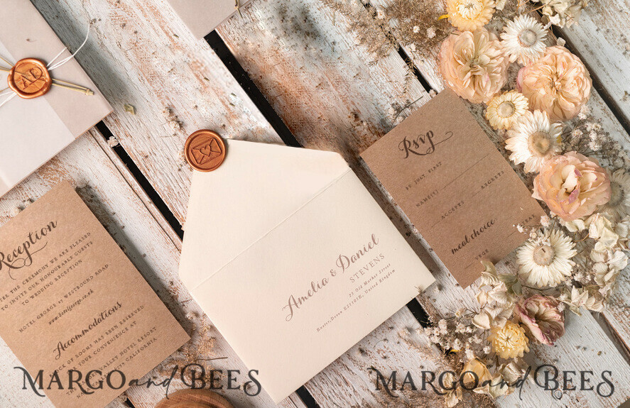 Personalised Wedding Invitations Handmade Rustic Photo  Set Free Envelopes 