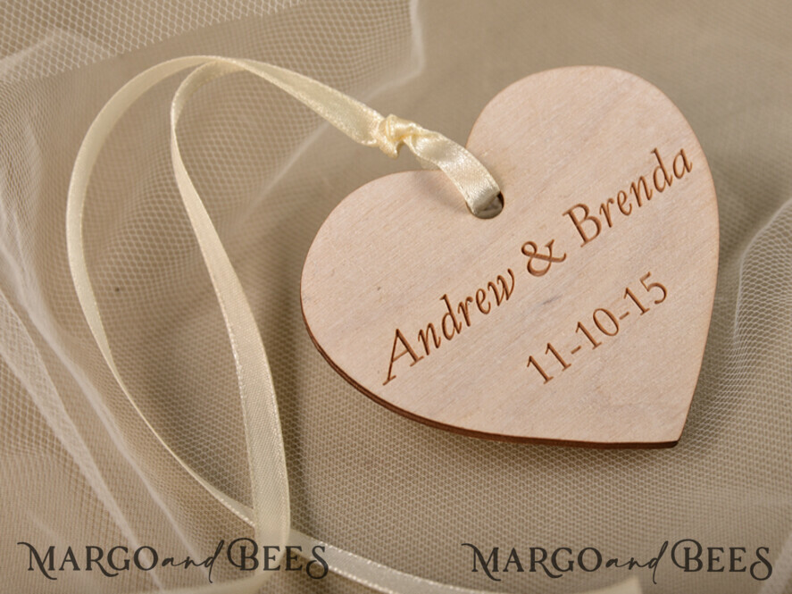 Engraved Wooden Heart Wedding Gift Tags