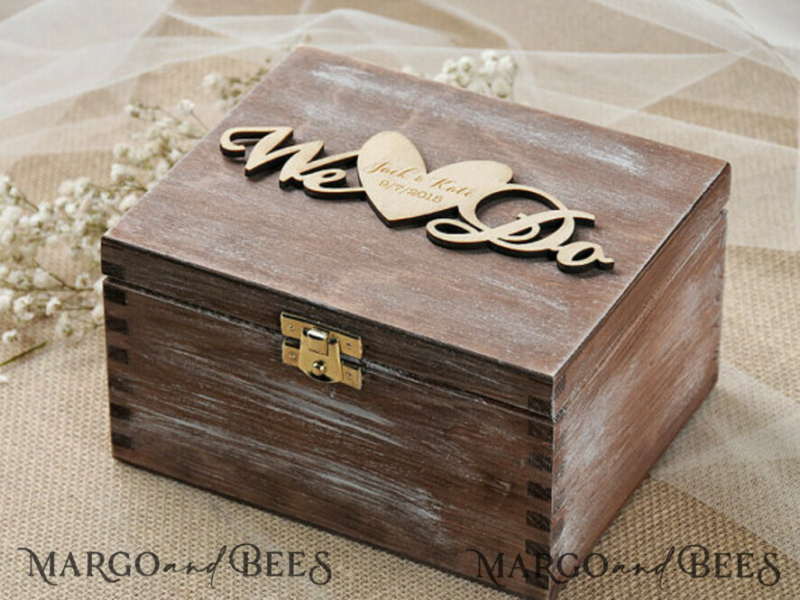 Personalized wooden Vintage Rustic wedding Jewellery ring box &  velvet cushion 
