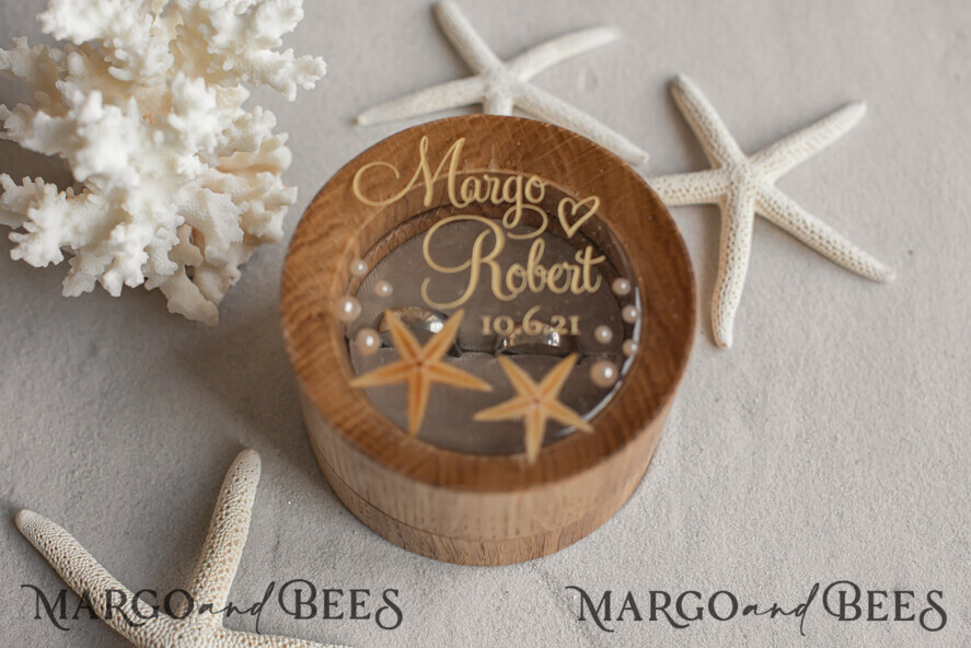 Beach wedding ring bearers Handmade wedding ring box Real Starfish ring bearer box wood luxury ring box