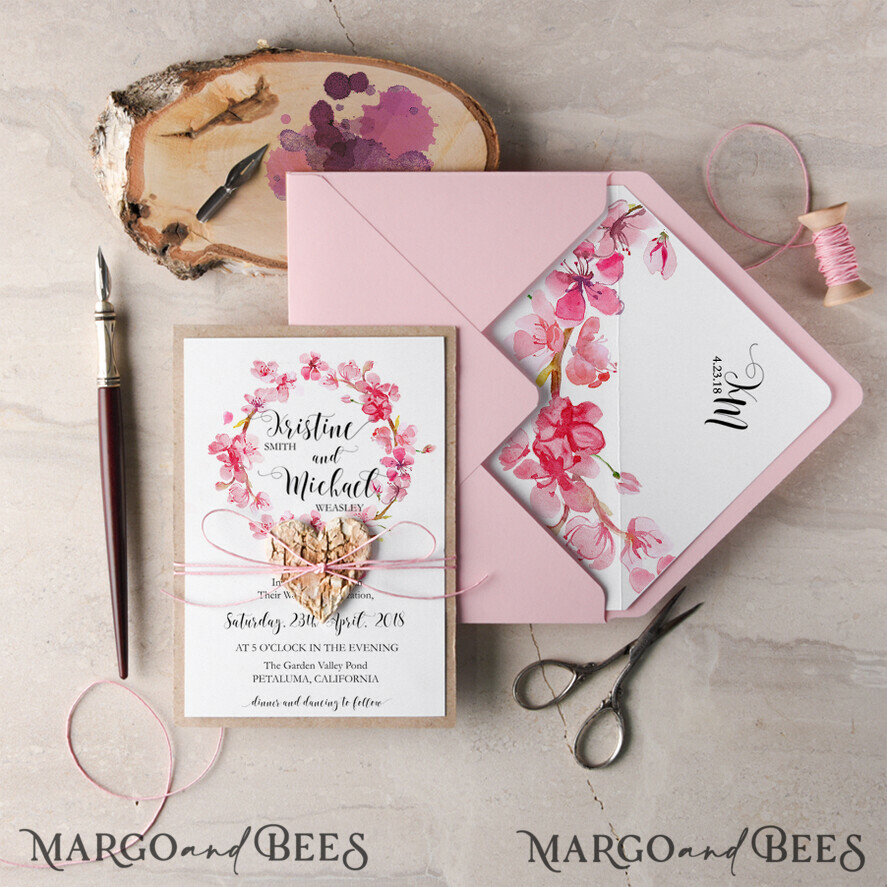 bohemian pink floral watercolor wedding save the date cards SWTD007