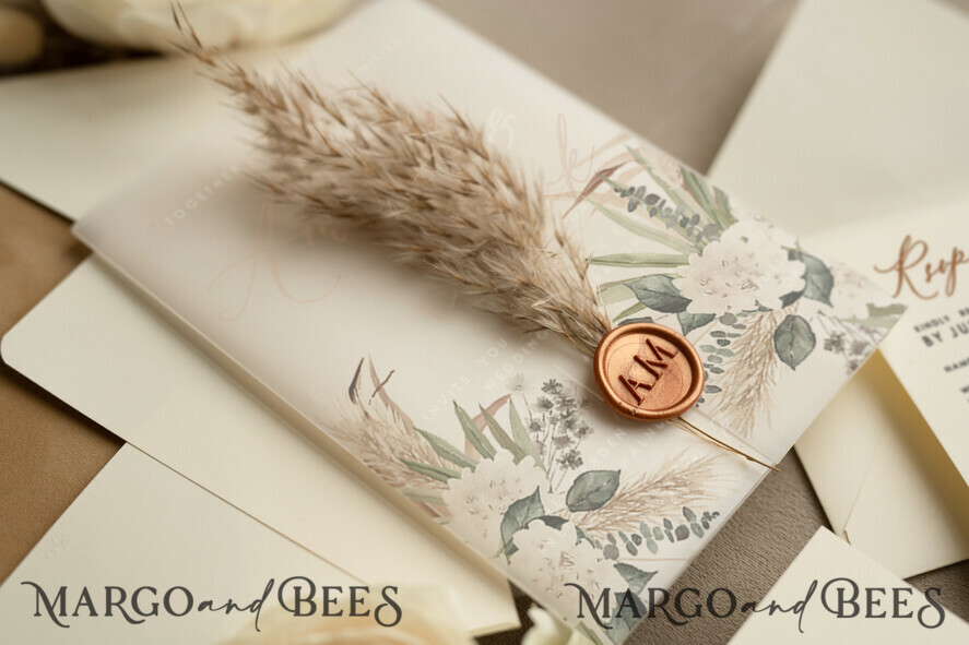 WEDDING INVITATIONS floral / boho / watercolor Pampas Grass Acryl Wedding invitations cards, Boho  Nude Natiral Wedding Invitation Suite,  Acrylic Elegant bohemian Wedding Stationery Minimalistic Wedding Invites