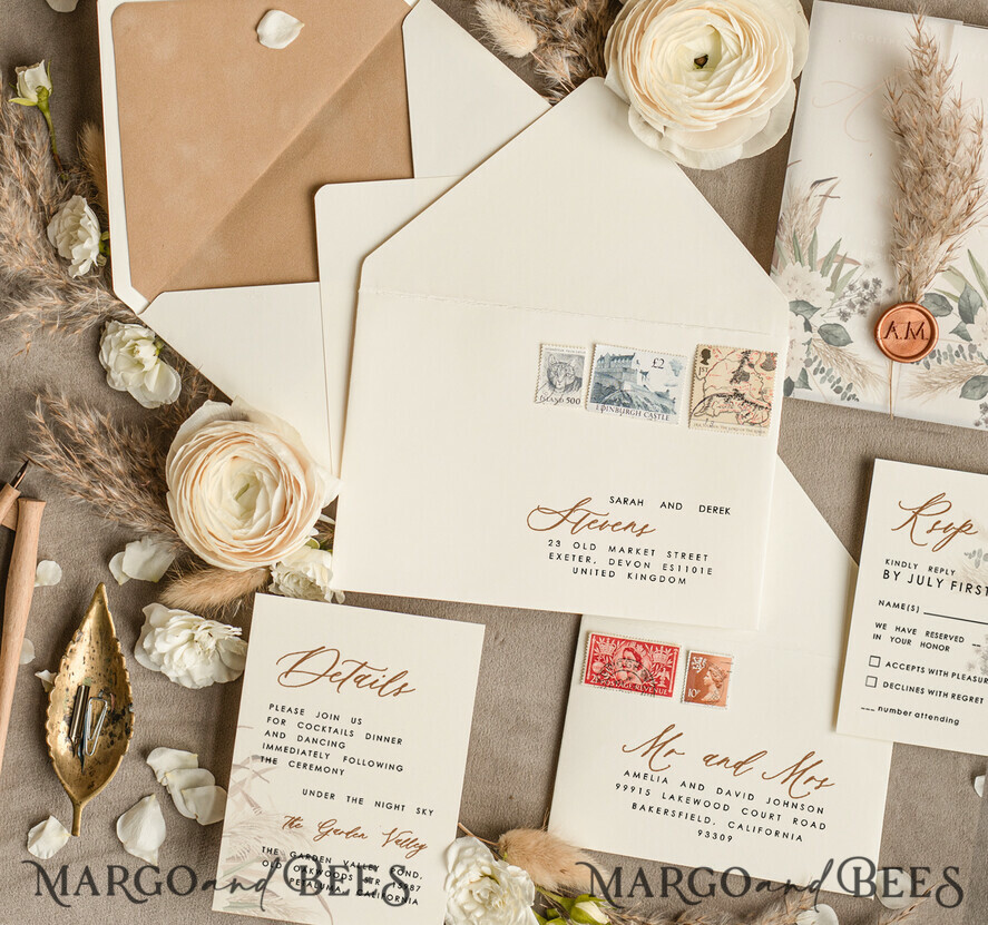 WEDDING INVITATIONS floral / boho / watercolor Pampas Grass Acryl Wedding invitations cards, Boho  Nude Natiral Wedding Invitation Suite,  Acrylic Elegant bohemian Wedding Stationery Minimalistic Wedding Invites