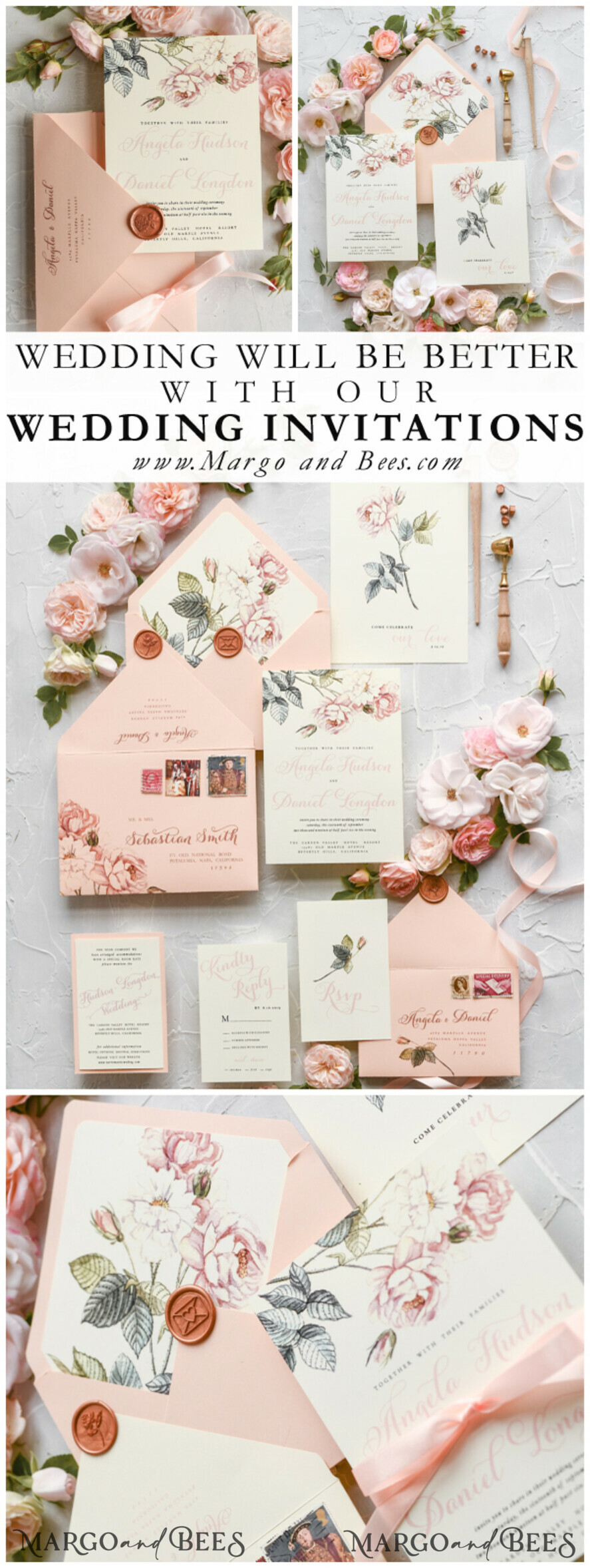 Wedding invitations suite colorful romantic stationery vintage
