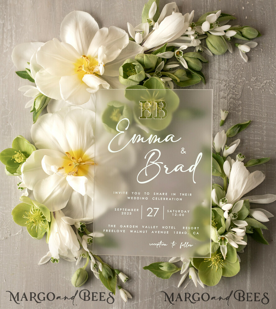 WEDDING INVITATIONS floral / boho / watercolor Stylish Sage Green Acrylic wedding invitation, Elegant Frozen Acryl Green Wedding Invitations • Sage Green Modern Wedding Invitation Suite • Luxury Greenery wedding Cards
