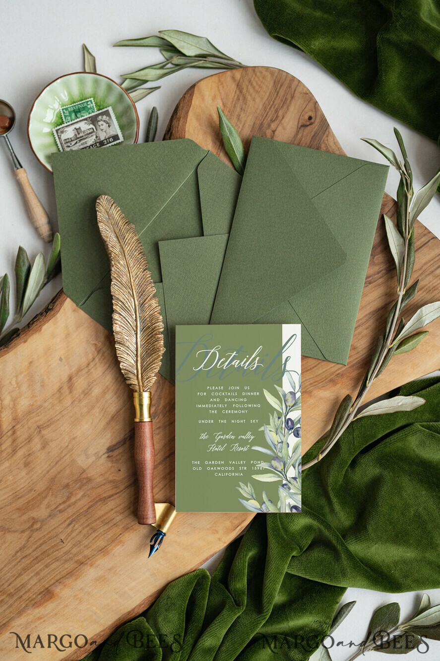 WEDDING INVITATIONS floral / boho / watercolor Tuscany Acrylic wedding invitation, Elegant Acryl olive Green Wedding Invitations, Luxury Greece wedding Cards