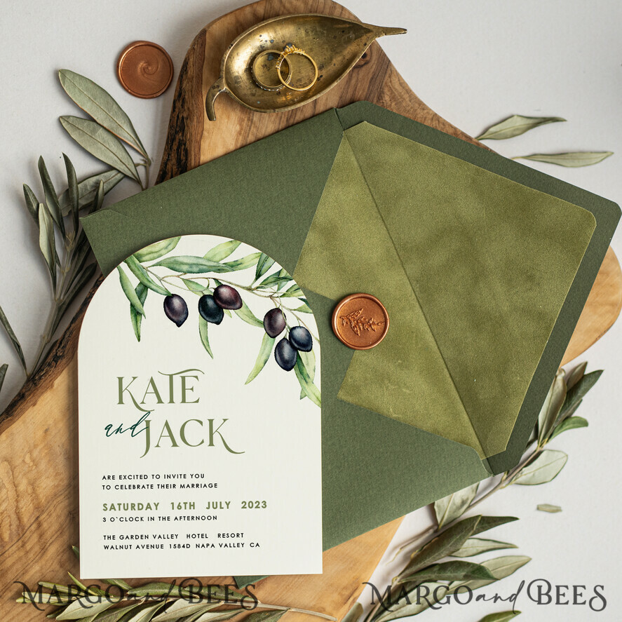WEDDING INVITATIONS floral / boho / watercolor Elegant Arch wedding invitations, Grecce Wedding Suite, Simple Tuscany wedding invitation Suite, Olive  wedding cards, Velvet olive green wedding Stationery