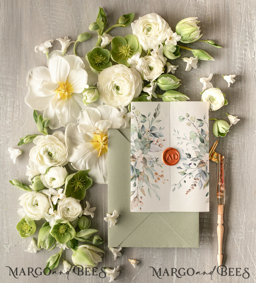 Stylish Sage Green Acrylic wedding invitation, Elegant Frozen Acryl ...