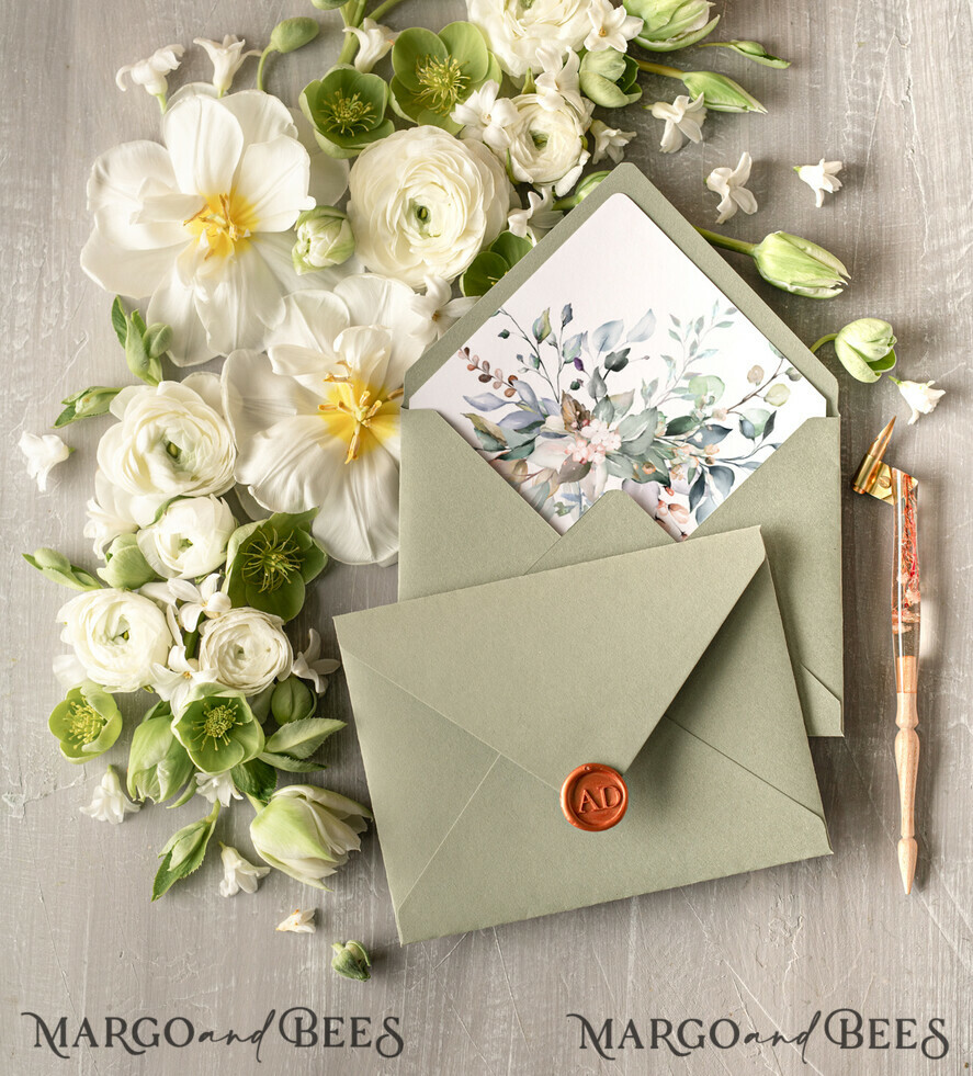 WEDDING INVITATIONS floral / boho / watercolor Stylish Sage Green Acrylic wedding invitation, Elegant Frozen Acryl Green Wedding Invitations • Sage Green Modern Wedding Invitation Suite • Luxury Greenery wedding Cards