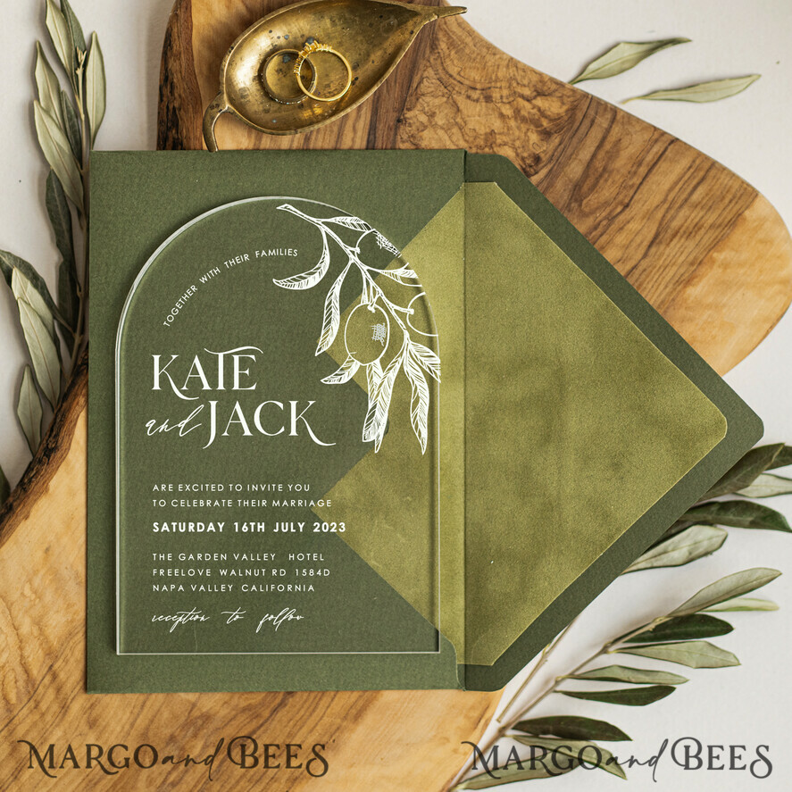 WEDDING INVITATIONS floral / boho / watercolor Italian Wedding set, Olive Arch wedding invitations, destination wedding invitations  Grecce, Velvet olive green wedding Stationery, 
