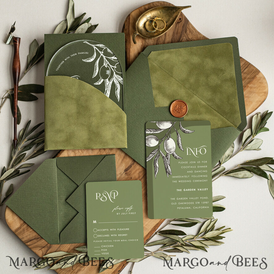 WEDDING INVITATIONS floral / boho / watercolor Italian Wedding set, Olive Arch wedding invitations, destination wedding invitations  Grecce, Velvet olive green wedding Stationery, 