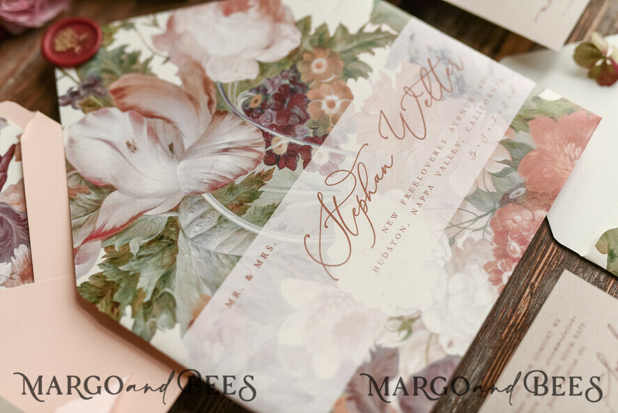 PERSONALISED SHABBY CHIC VINTAGE FLORAL WEDDING INVITATIONS PACKS OF 10 