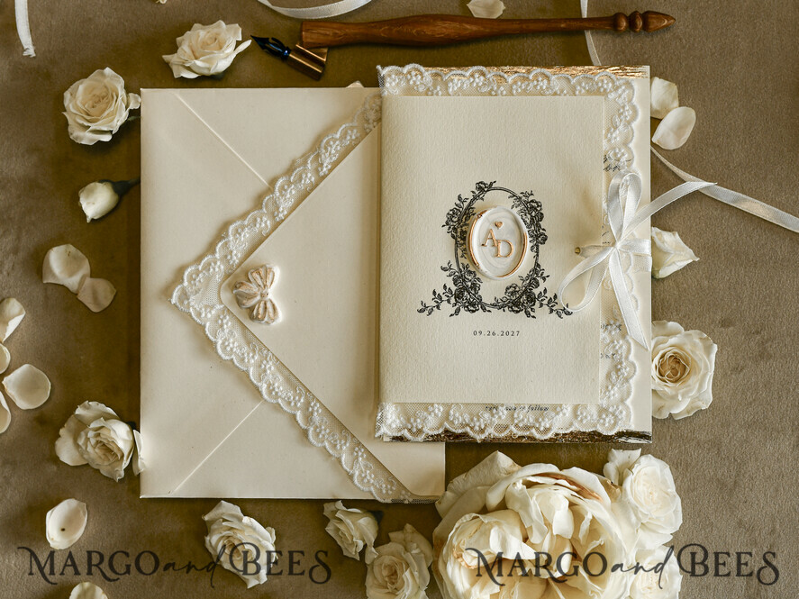 WEDDING INVITATIONS vintage lace/ rustic lace Personalized Golden Wedding invitations Vintage Lace wedding Cards