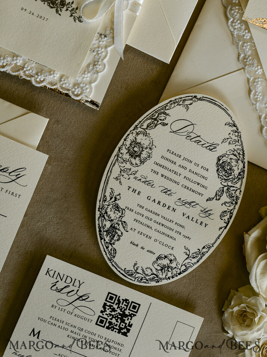 WEDDING INVITATIONS vintage lace/ rustic lace Personalized Golden Wedding invitations Vintage Lace wedding Cards