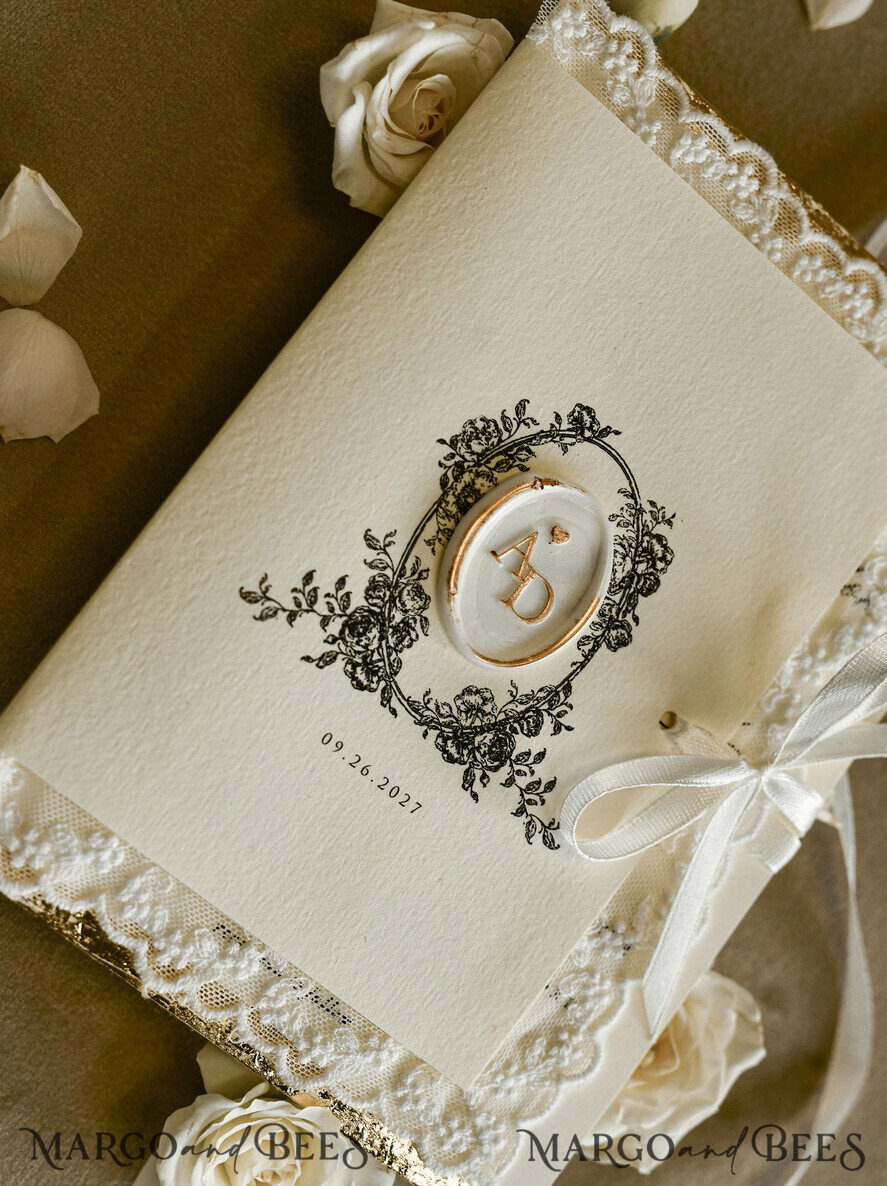 WEDDING INVITATIONS vintage lace/ rustic lace Personalized Golden Wedding invitations Vintage Lace wedding Cards