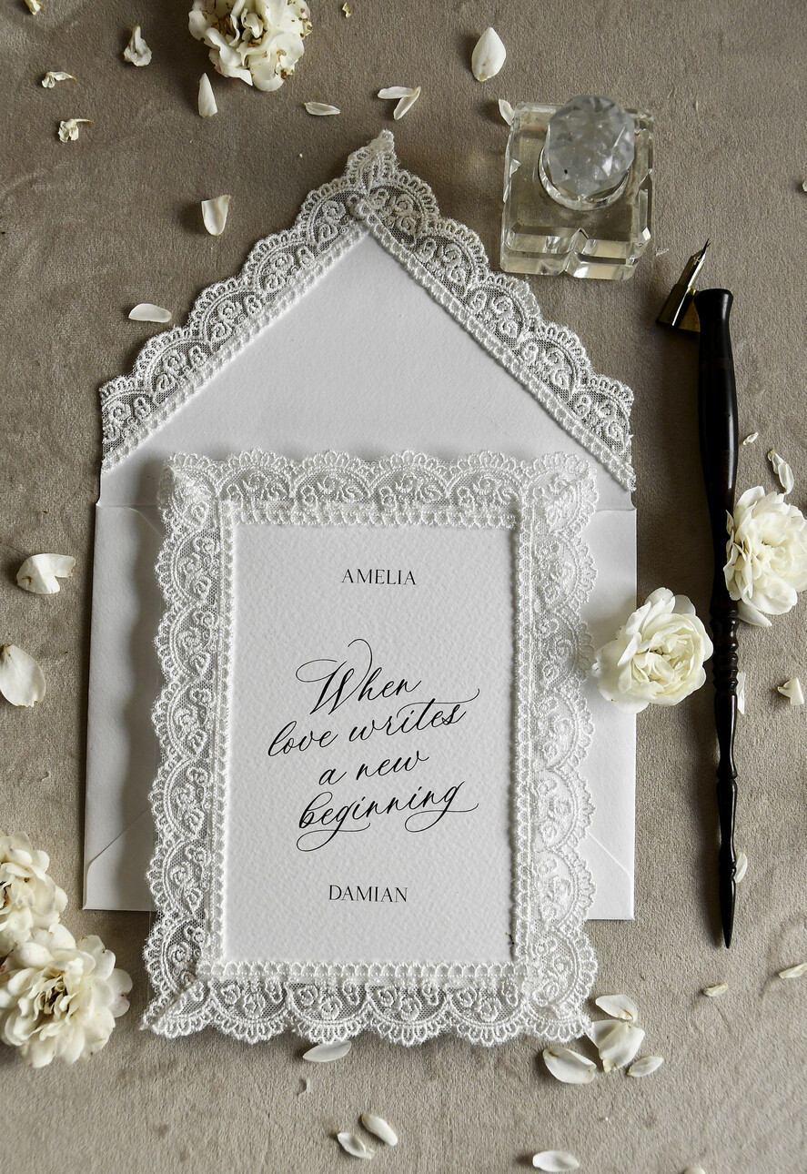 WEDDING INVITATIONS vintage lace/ rustic lace Personalized Golden Wedding invitations Vintage Lace Invites Ivory