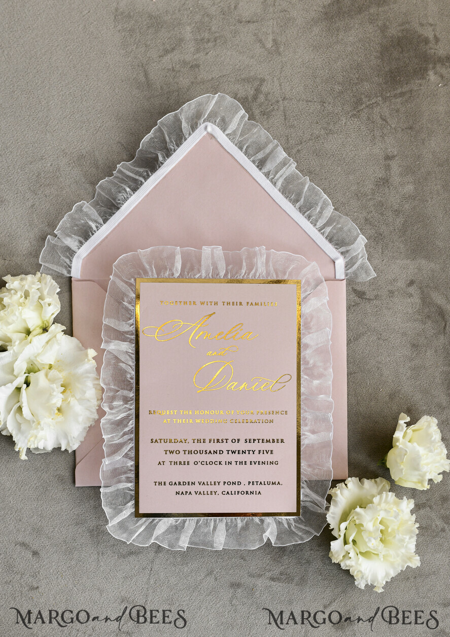 WEDDING INVITATIONS vintage lace/ rustic lace Personalized Golden Wedding invitations Vintage Lace Invites Ivory