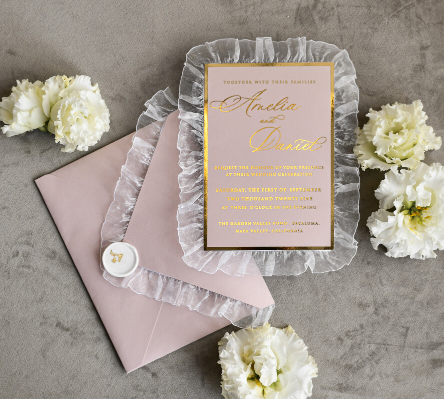 WEDDING INVITATIONS vintage lace/ rustic lace Personalized Golden Wedding invitations Vintage Lace Invites Ivory