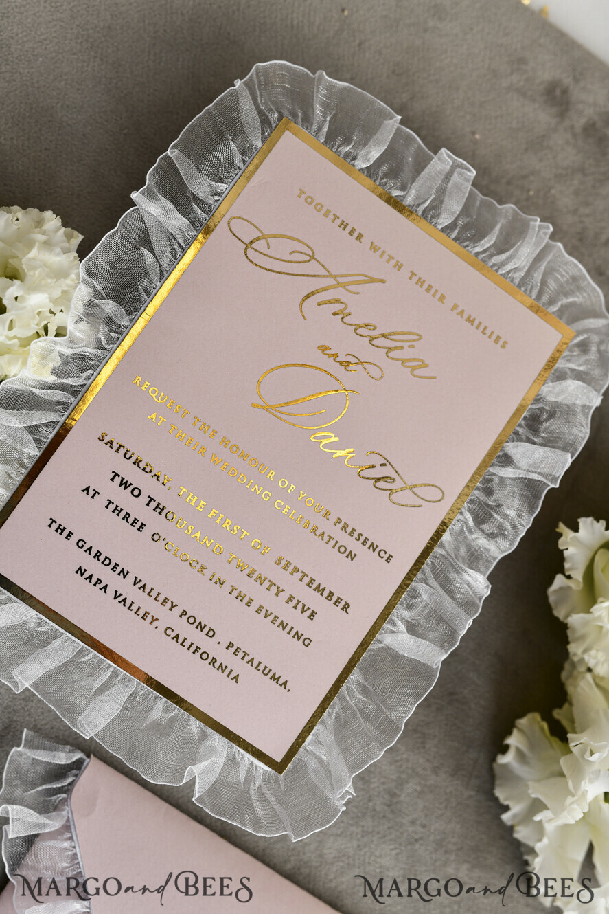 WEDDING INVITATIONS vintage lace/ rustic lace Personalized Golden Wedding invitations Vintage Lace Invites Ivory