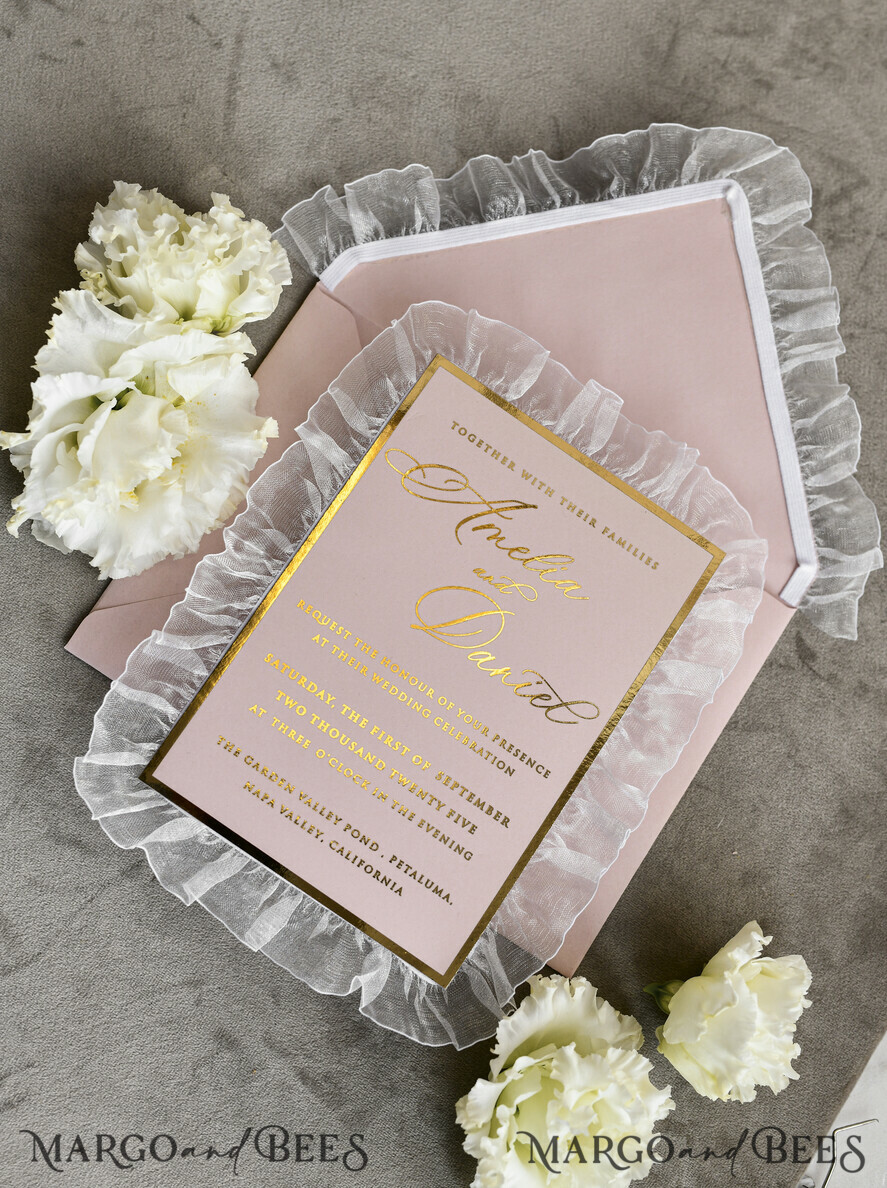 WEDDING INVITATIONS vintage lace/ rustic lace Personalized Golden Wedding invitations Vintage Lace Invites Ivory
