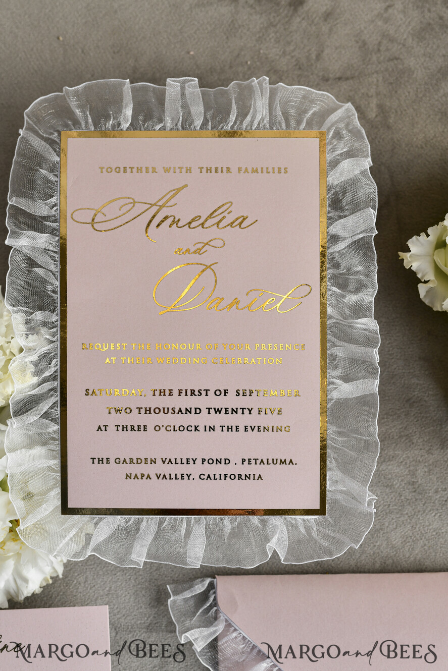 WEDDING INVITATIONS vintage lace/ rustic lace Personalized Golden Wedding invitations Vintage Lace Invites Ivory