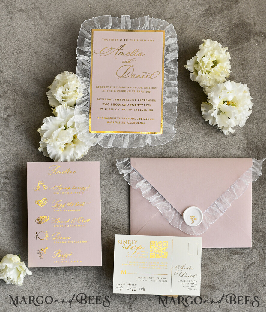 WEDDING INVITATIONS vintage lace/ rustic lace Personalized Golden Wedding invitations Vintage Lace Invites Ivory