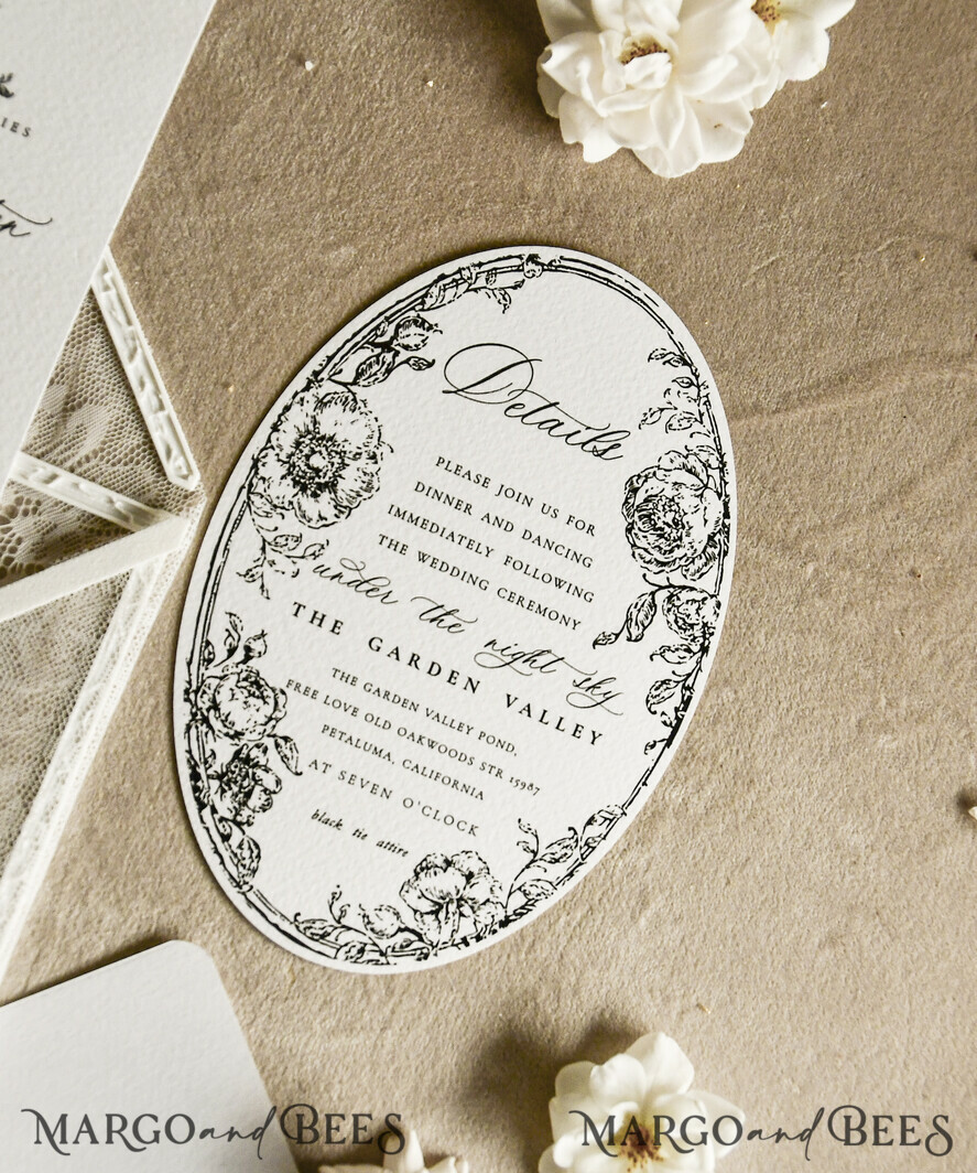 WEDDING INVITATIONS vintage lace/ rustic lace Luxury French Lace Wedding Invitations with Double Envelope | Elegant Black & Ivory Wedding Invitation Suite