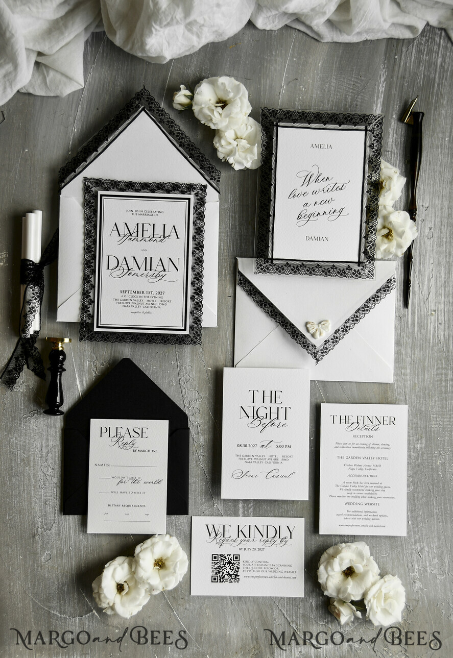 WEDDING INVITATIONS vintage lace/ rustic lace Personalized Golden Wedding invitations Vintage Lace Invites Ivory