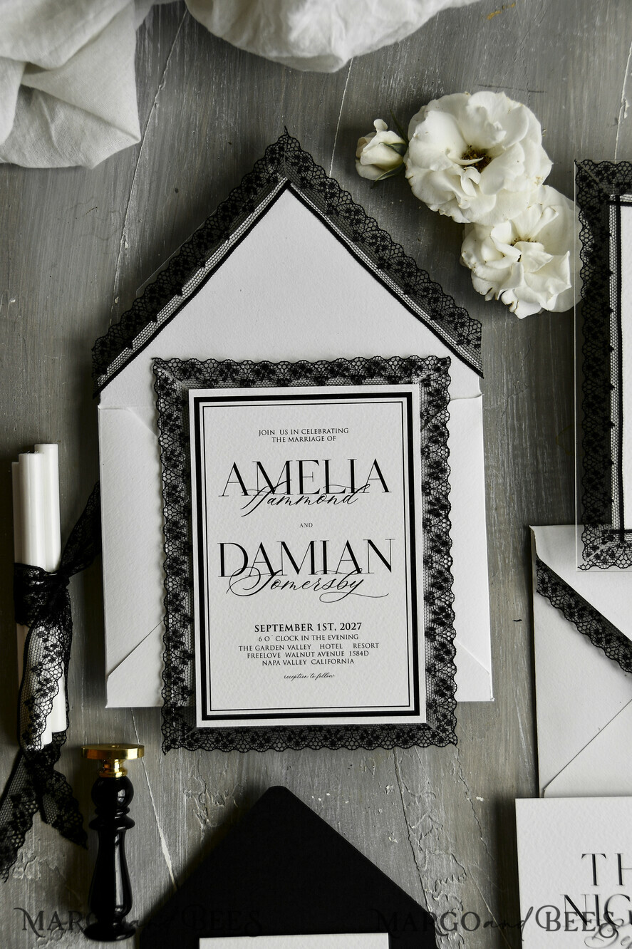 WEDDING INVITATIONS vintage lace/ rustic lace Personalized Golden Wedding invitations Vintage Lace Invites Ivory
