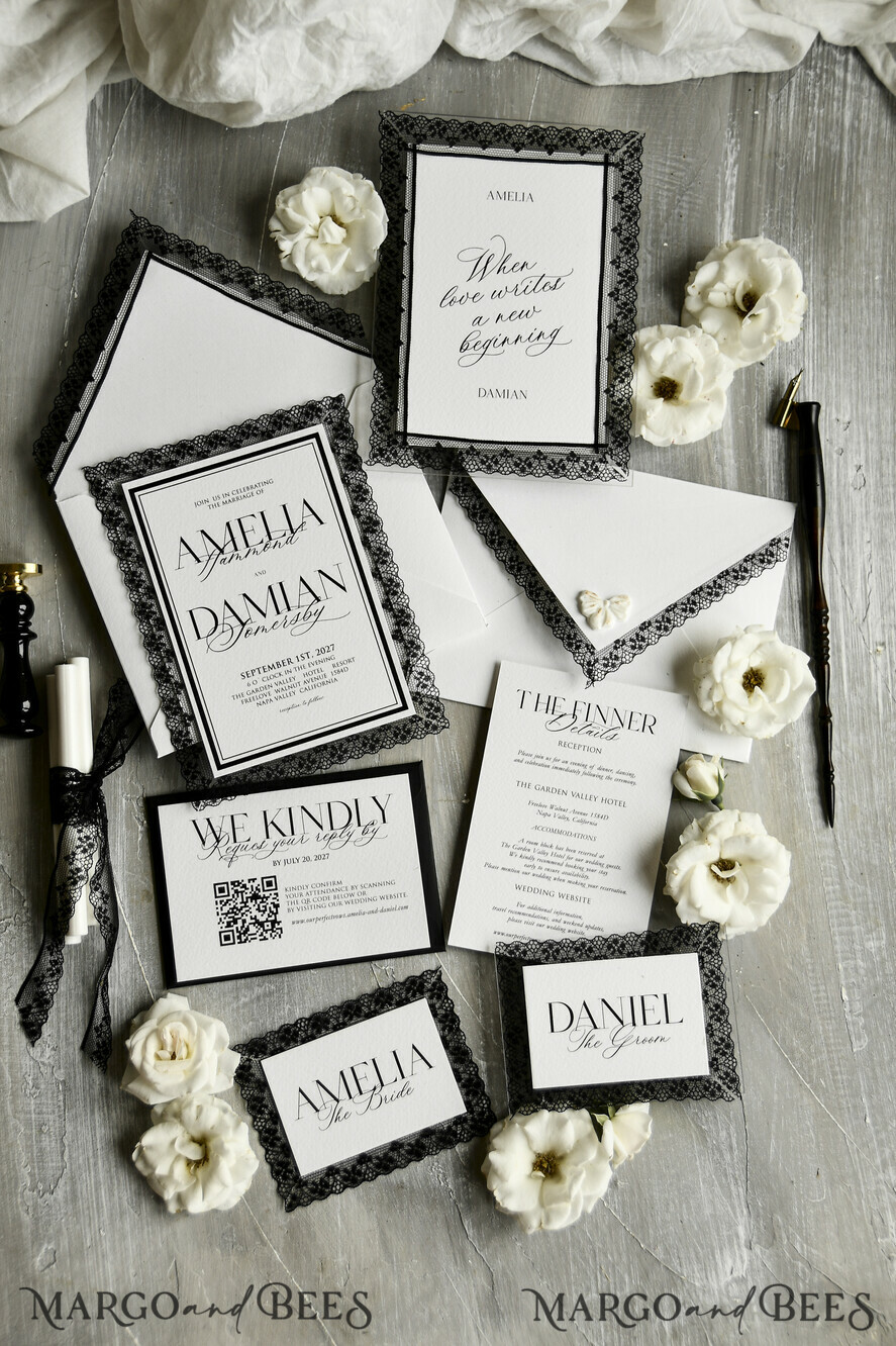 WEDDING INVITATIONS vintage lace/ rustic lace Personalized Golden Wedding invitations Vintage Lace Invites Ivory